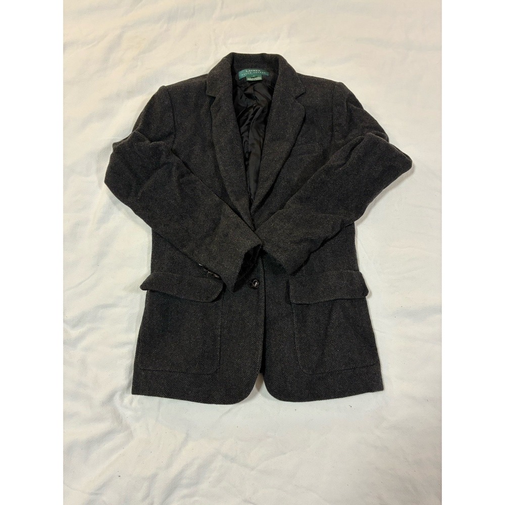 LAUREN Ralph Lauren Wool‎ Cashmere Herringbone Blazer Gray Size 4 Jacket